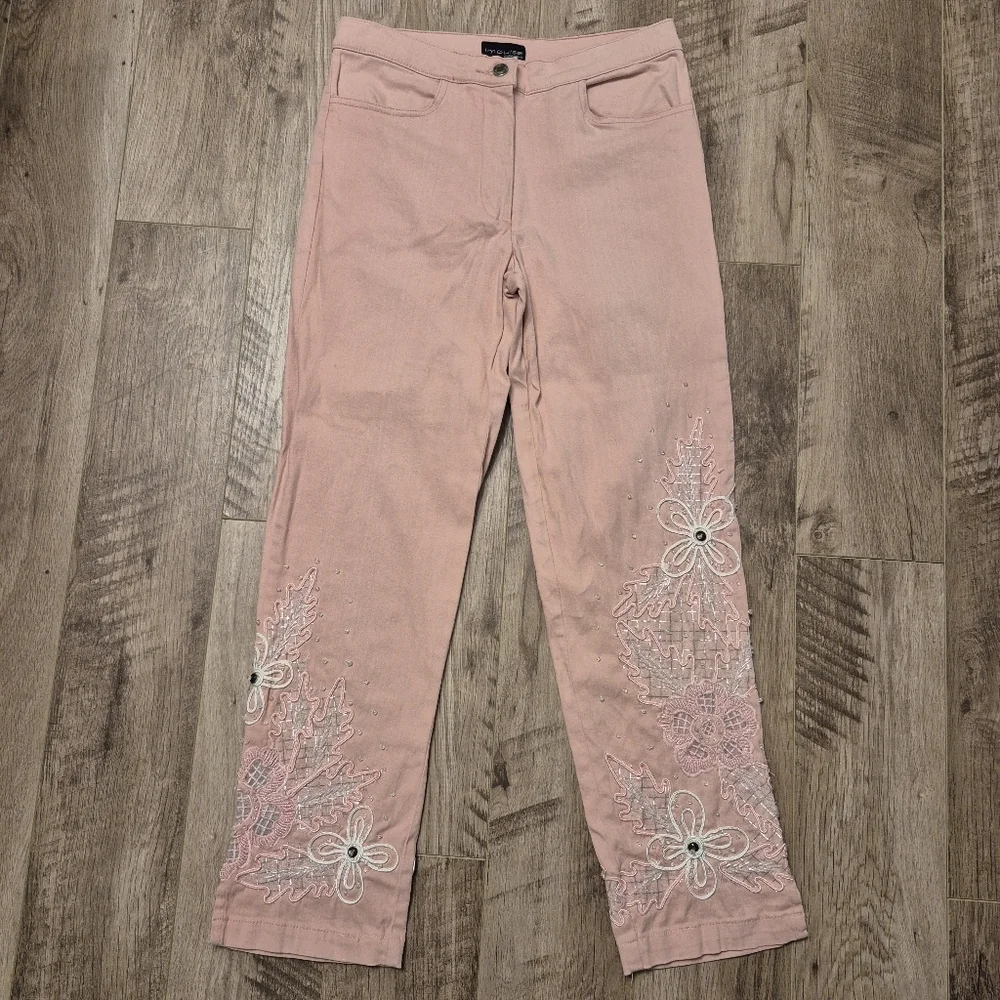 Impulse California Women's Pink Embroidered Floral Jacket Pant Set Size Small/6 - Picture 6 of 9